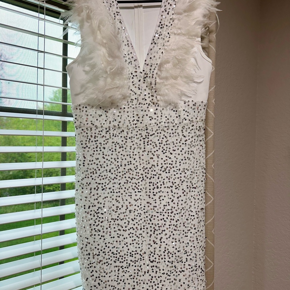 SHEIN Silver and Cream Sequin Sheath Mini Dress